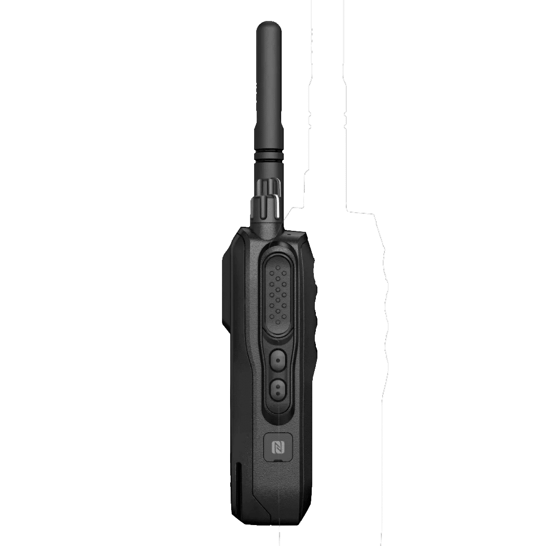 Left side of the Motorola R5 displaying the push-to-talk button