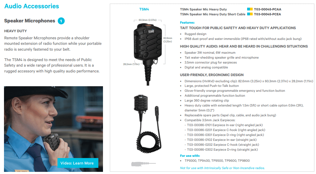Tait TSM4 Remote Speaker Mic